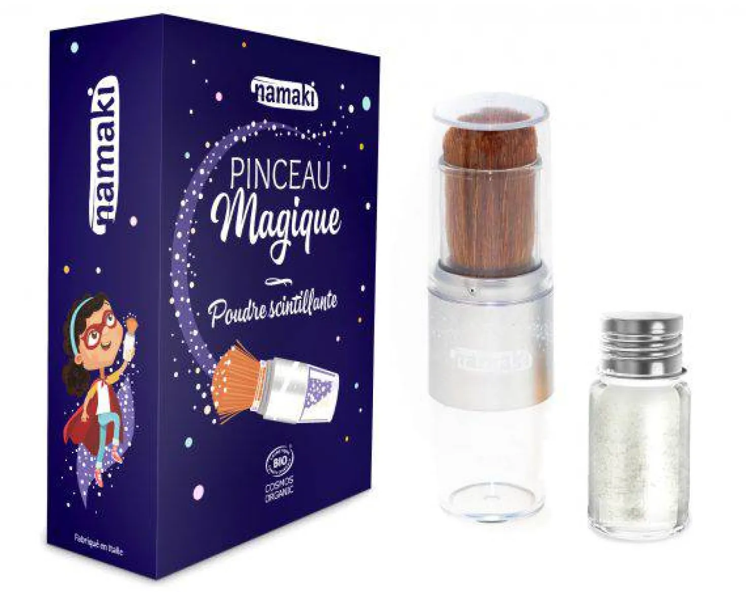 Brocha & Polvos Brillantes Plata · Namaki