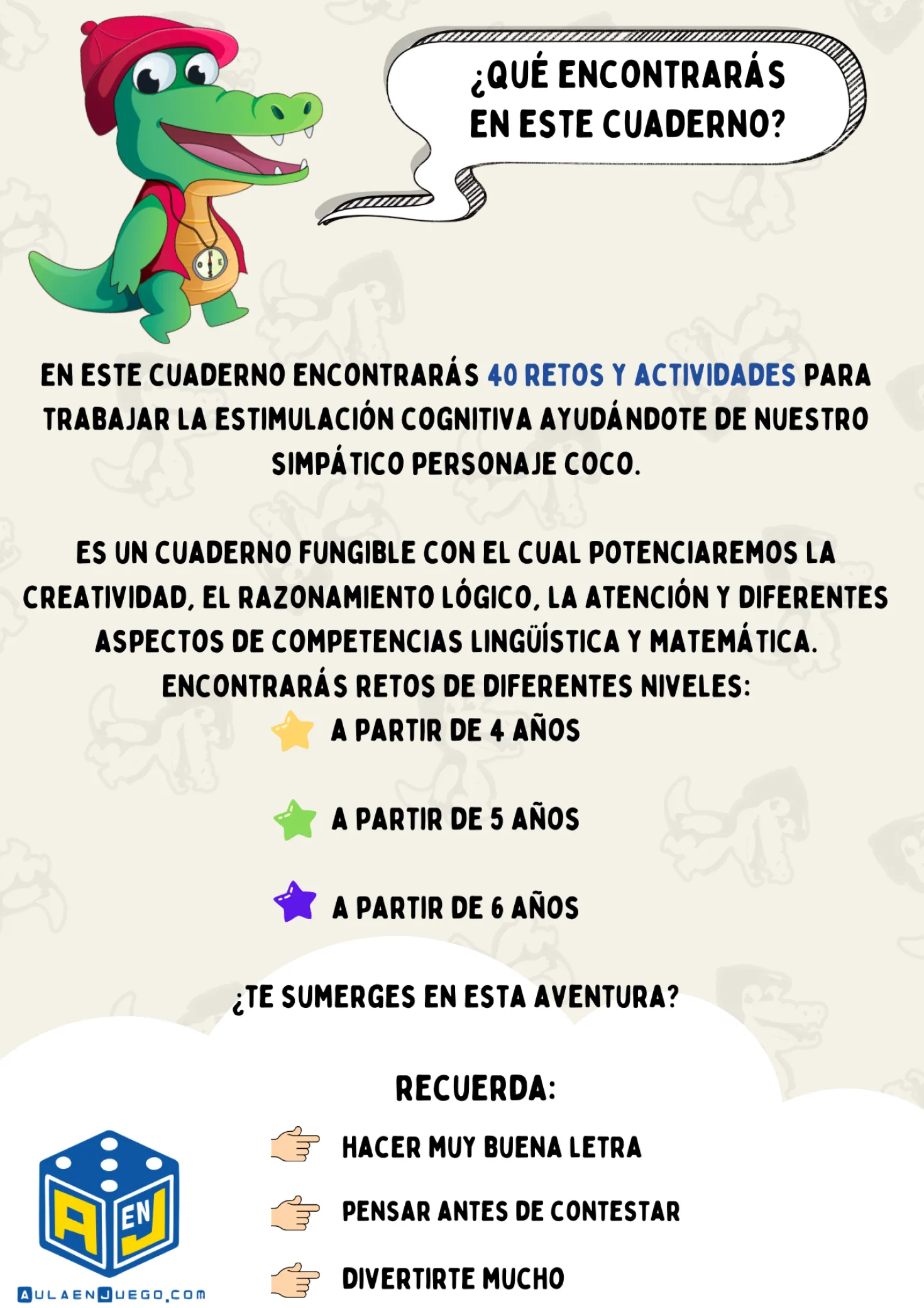 Cuaderno de estimulación cognitiva 4 años · Aula en Juego