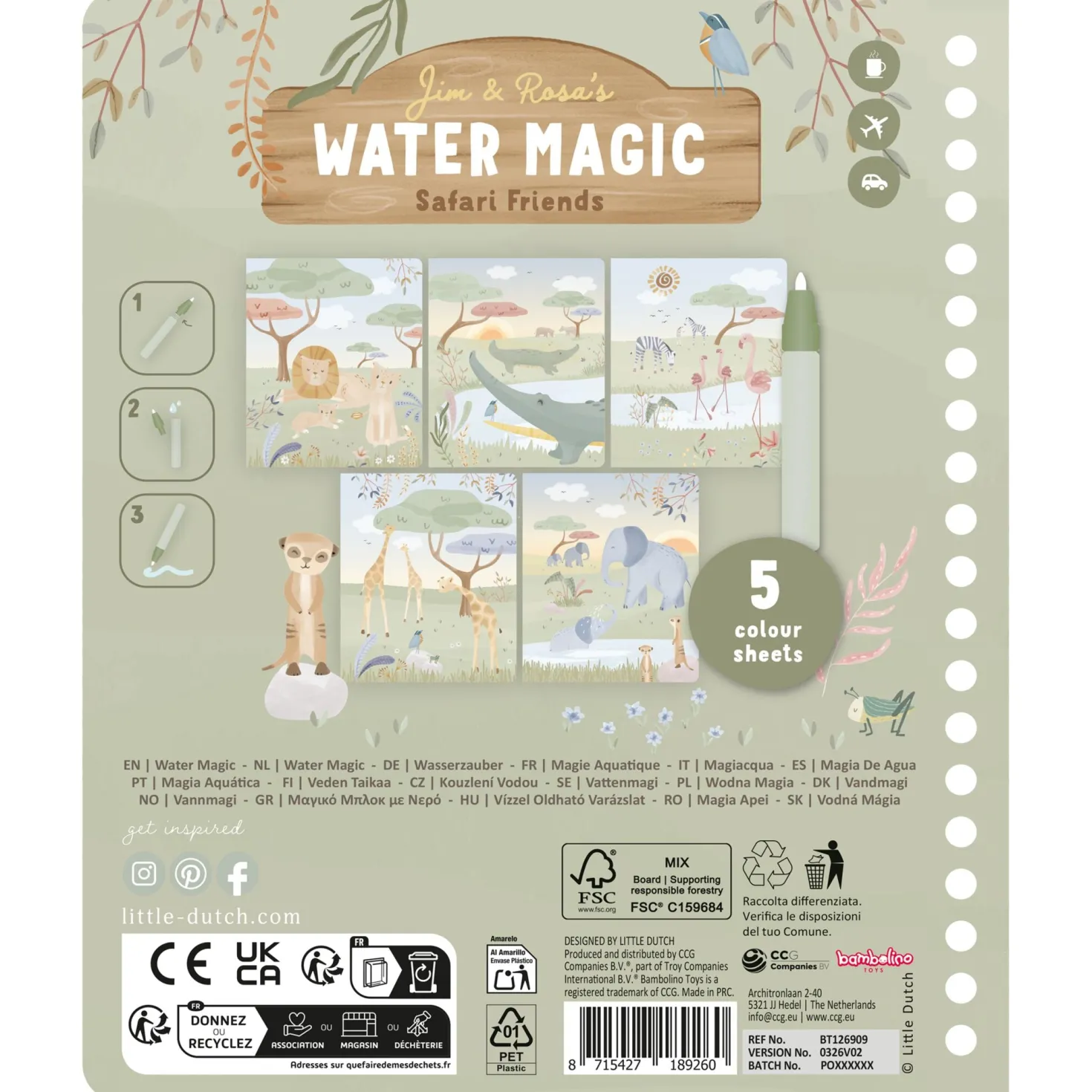 Libro Mágico al agua Safari Rosa · Little Dutch