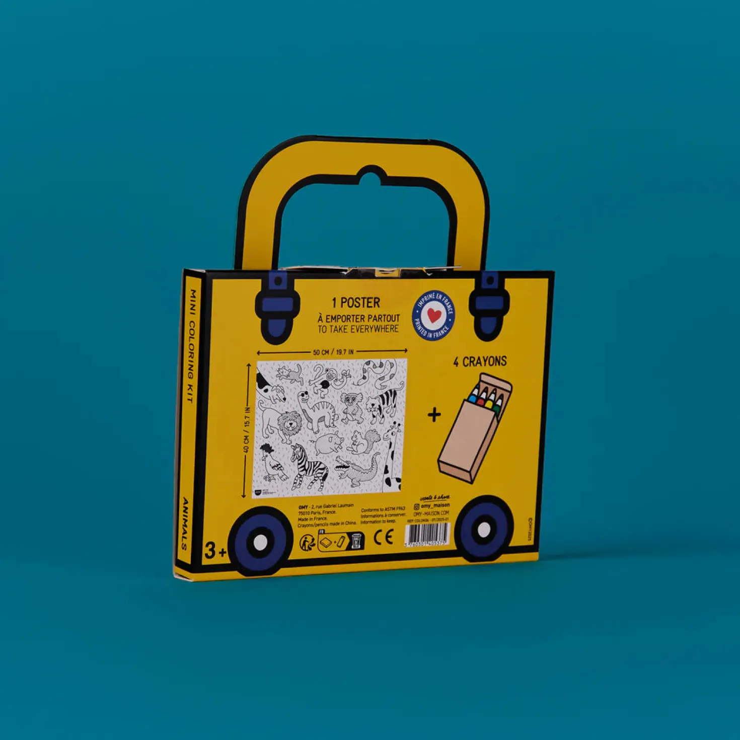 Mini Pocket Animales para colorear + 4 lápices · OMY