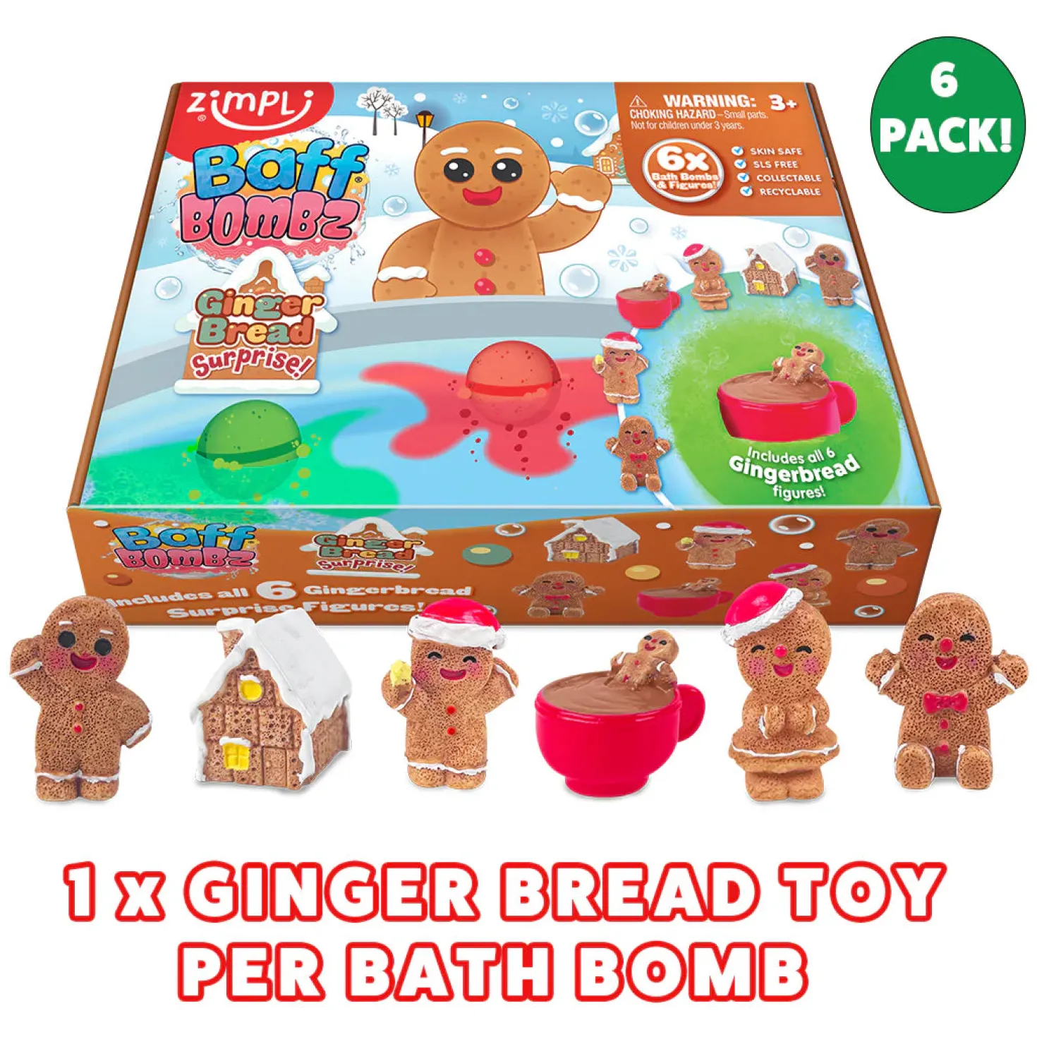 Pack 6 Bombas de baño surprise Gingerbread · Zimpli