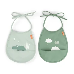 Pack de 2 baberos mini con bolsillo Croco Green · Done by Deer