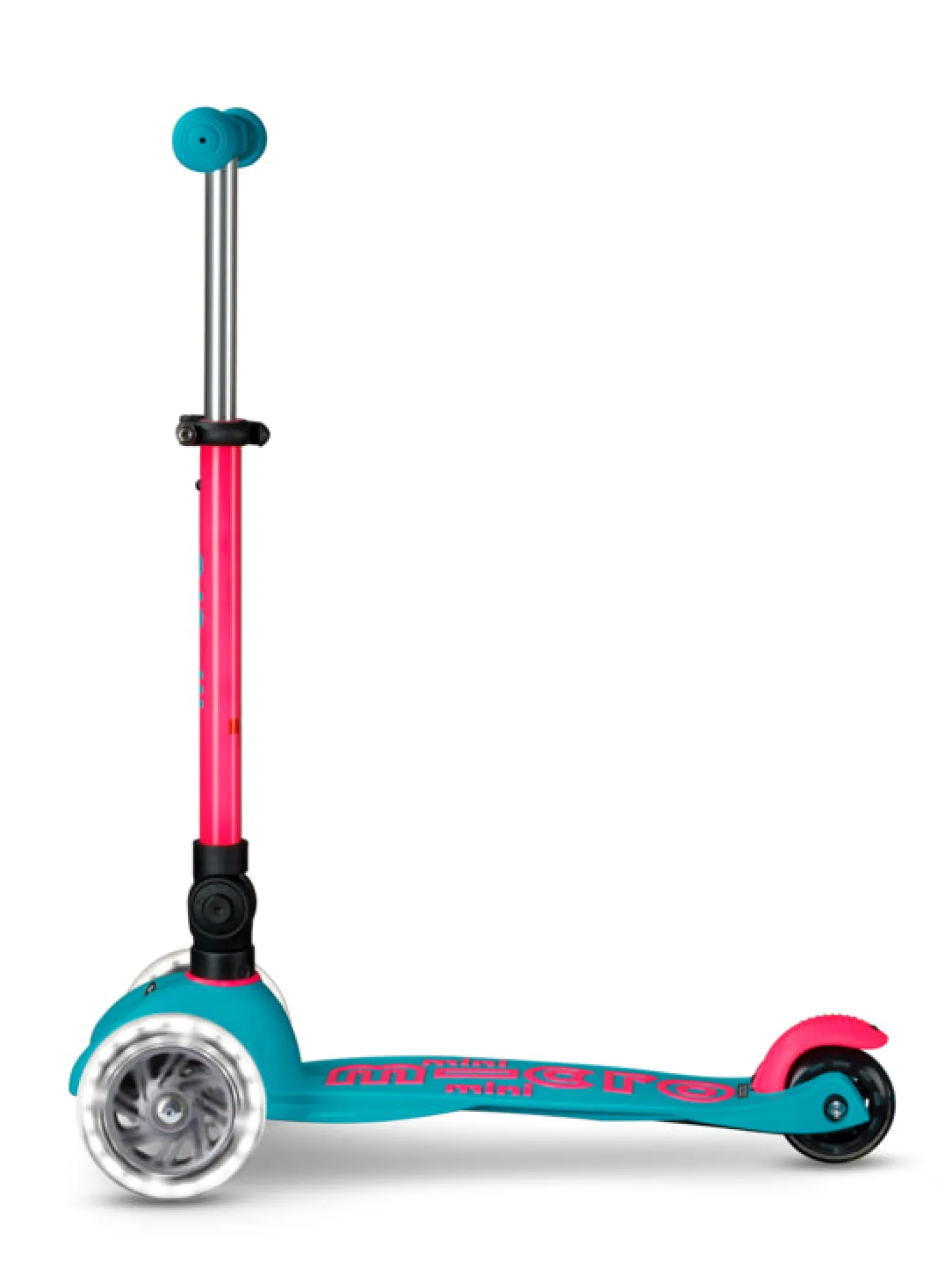 Patinete Mini Deluxe Plegable Neón LED · Aqua /Fucsia