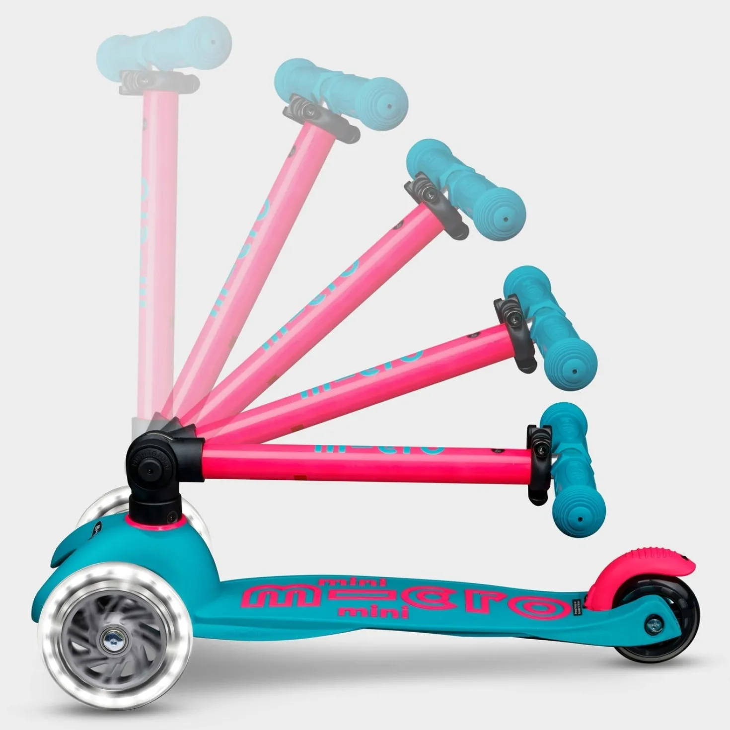 Patinete Mini Deluxe Plegable Neón LED · Aqua /Fucsia