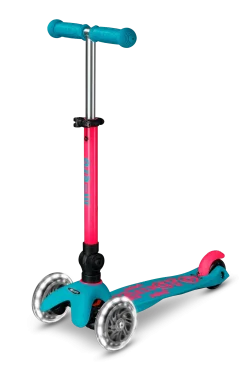 Patinete Mini Deluxe Plegable Neón LED · Aqua /Fucsia