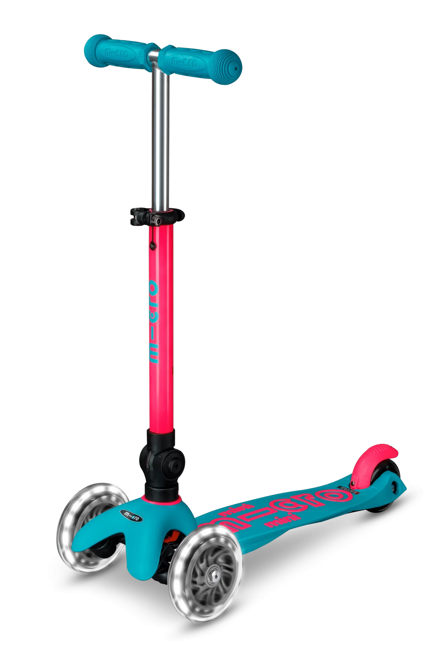 Patinete Mini Deluxe Plegable Neón LED · Aqua /Fucsia