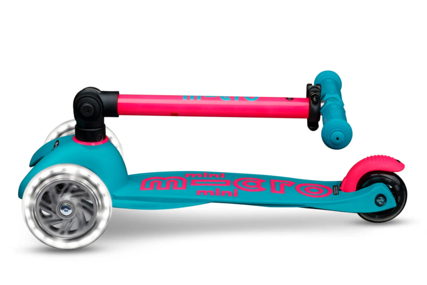 Patinete Mini Deluxe Plegable Neón LED · Aqua /Fucsia