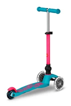Patinete Mini Deluxe Plegable Neón LED · Aqua /Fucsia