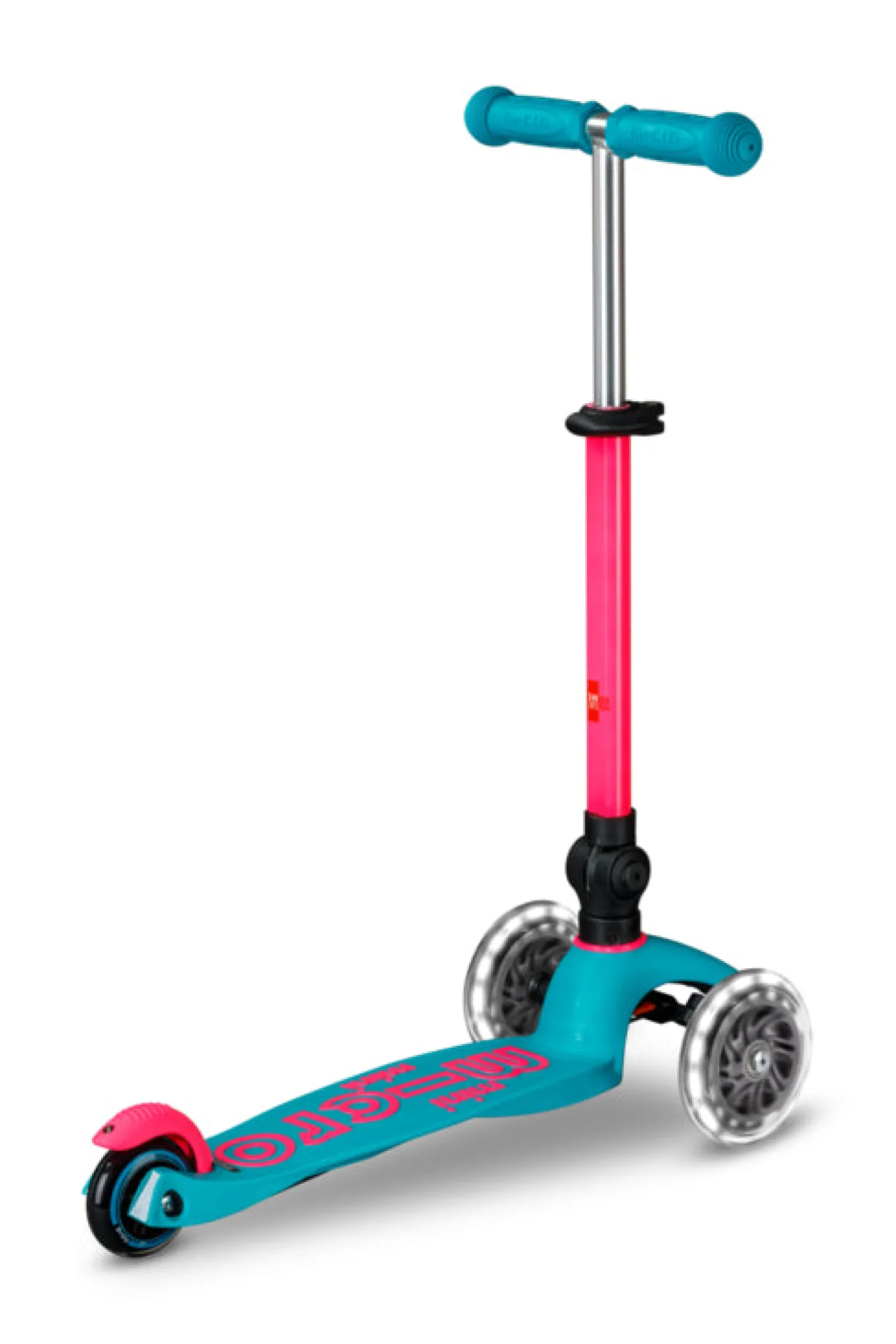 Patinete Mini Deluxe Plegable Neón LED · Aqua /Fucsia
