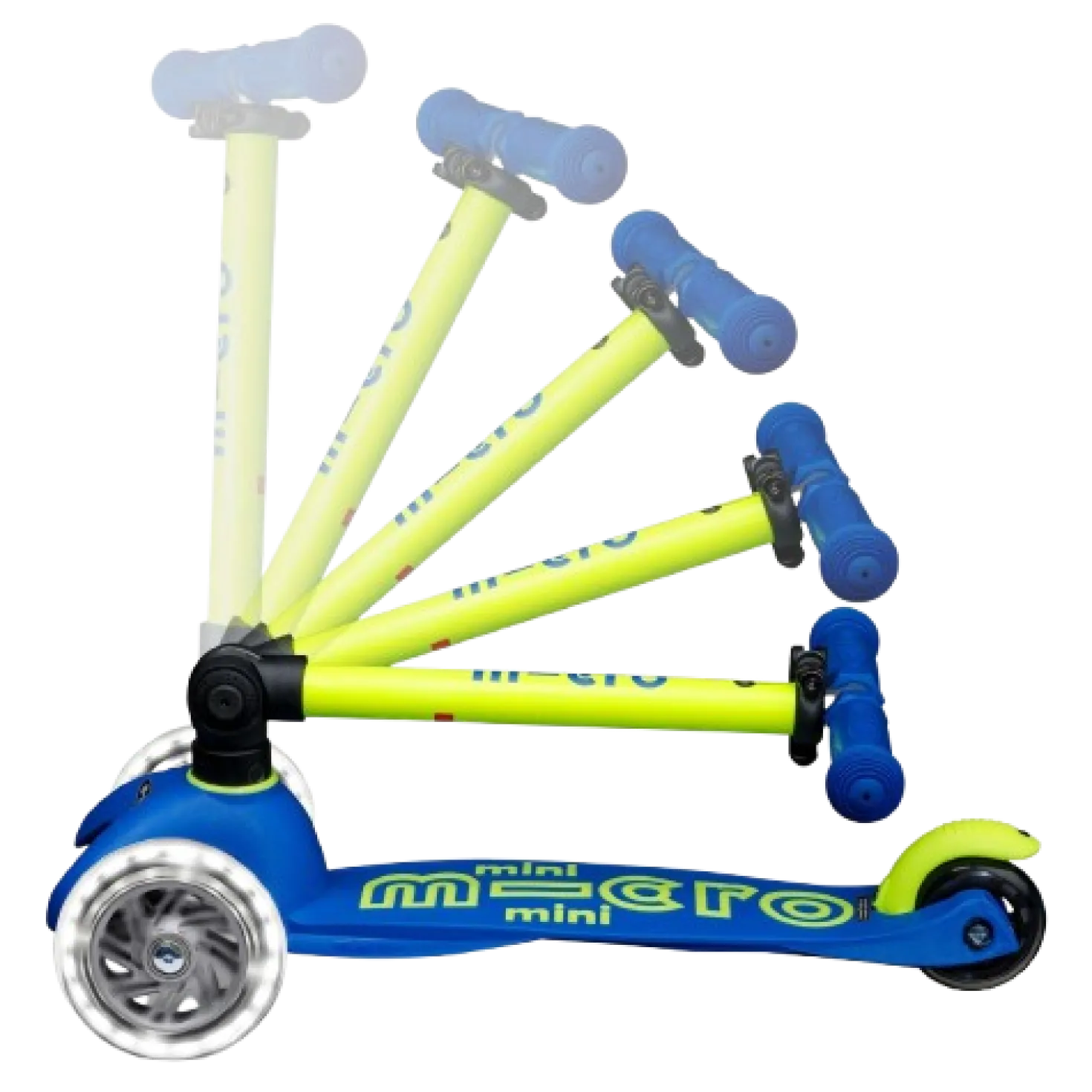 Patinete Mini Deluxe Plegable Neón LED · Azul/Amarillo