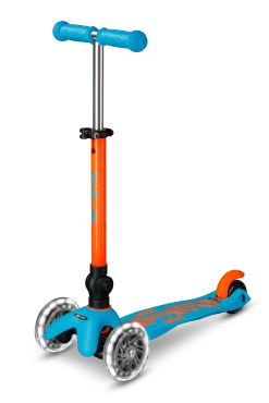 Patinete Mini Deluxe Plegable Neón LED · Azul/Naranja