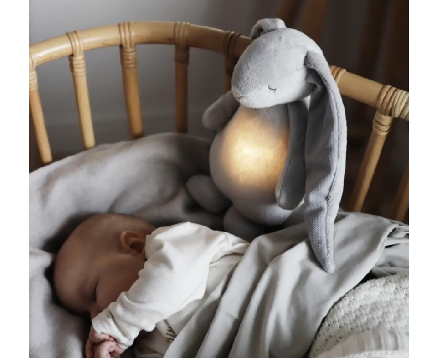 Peluche Luz-Sonido Conejo Moonie Gris/Rosa