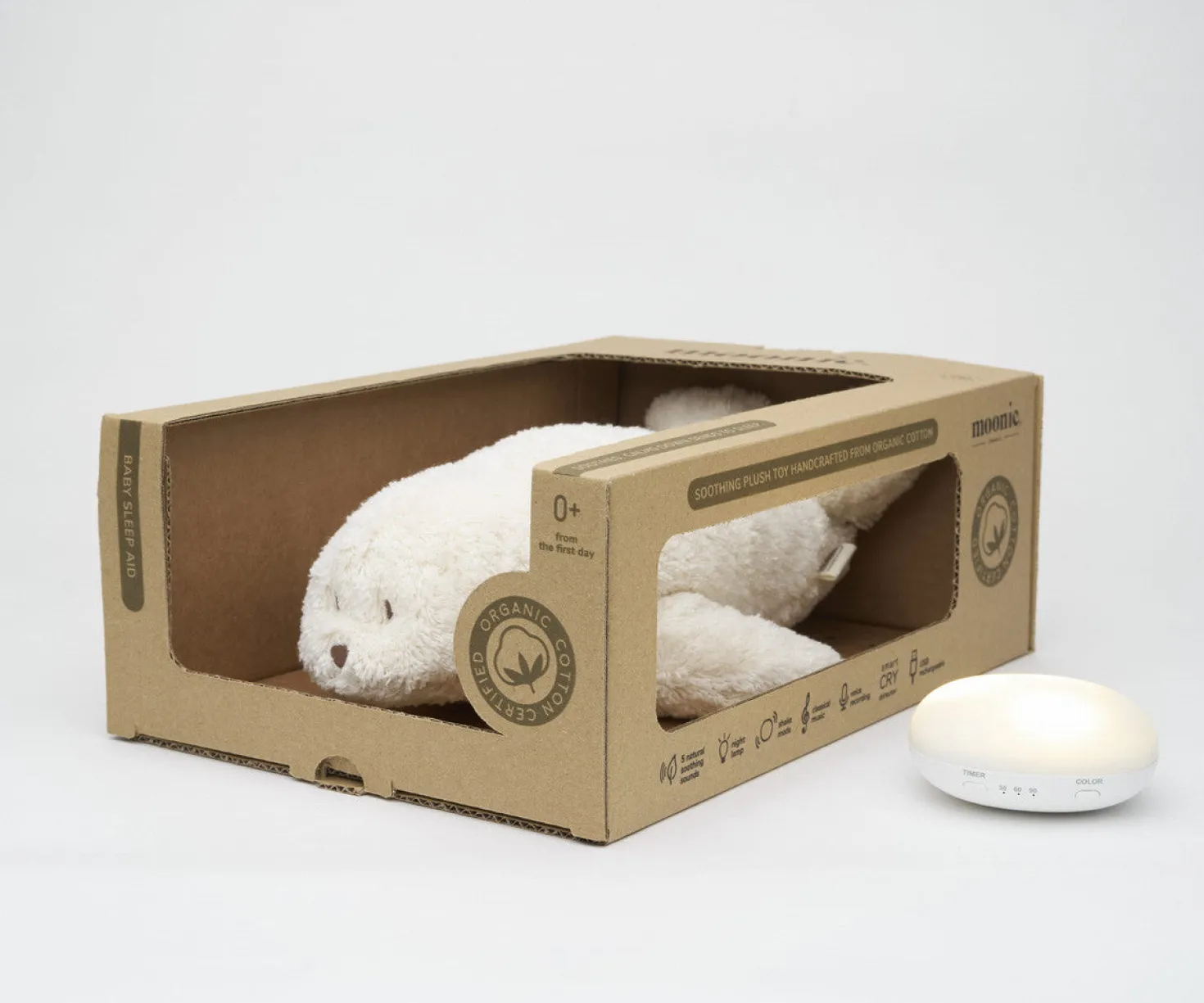 Peluche Luz - Sonido Seal Orgánico Moonie 2.0 Polar