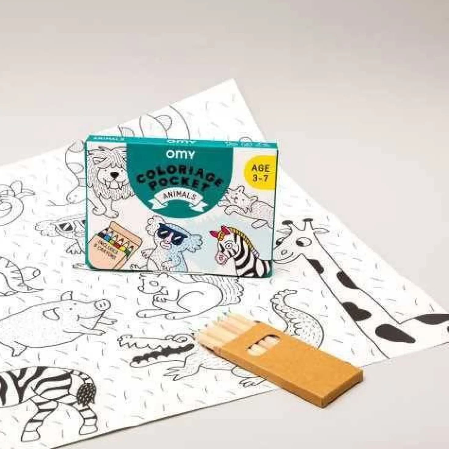 Pocket OMY Animals para colorear + 6 lápices colores
