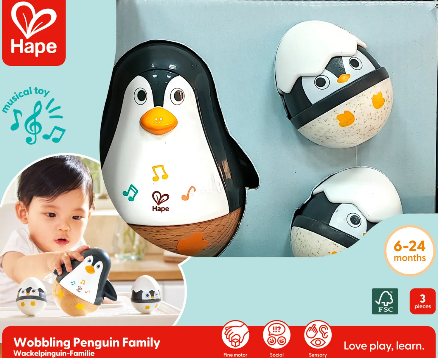 Sonajeros Tentetieso Penguin Family · Hape