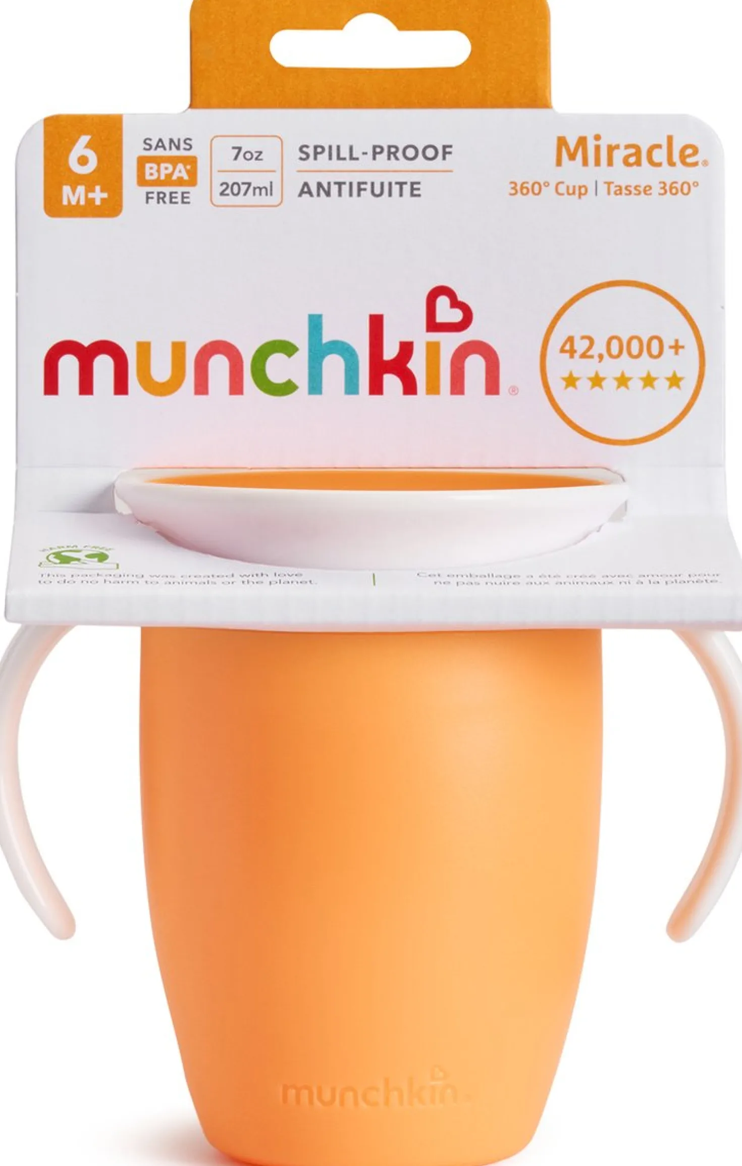 Vaso Antiderrame con Asa Miracle 360º Mandarina · Munchkin