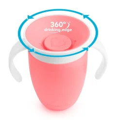 Vaso Antiderrame con Asa y Tapa - Miracle 360º Rosa Pastel · Munchkin